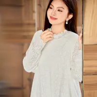 【现货针织钉珠小衫】MsShe女装2025秋冬半高领磨毛蕾丝衫E2509025