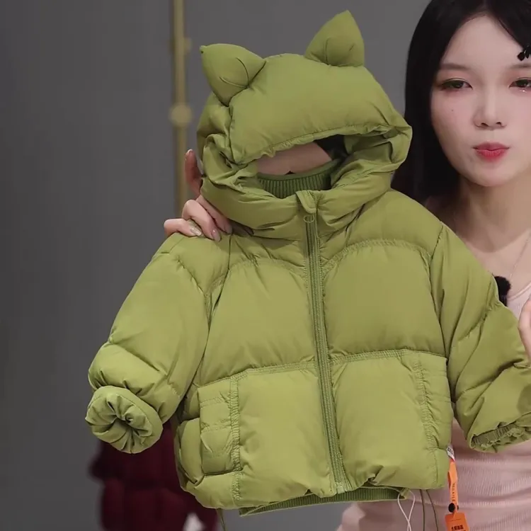 2025秋冬装男女童宝宝童装时尚洋气百搭加厚保暖绿色棉服外套