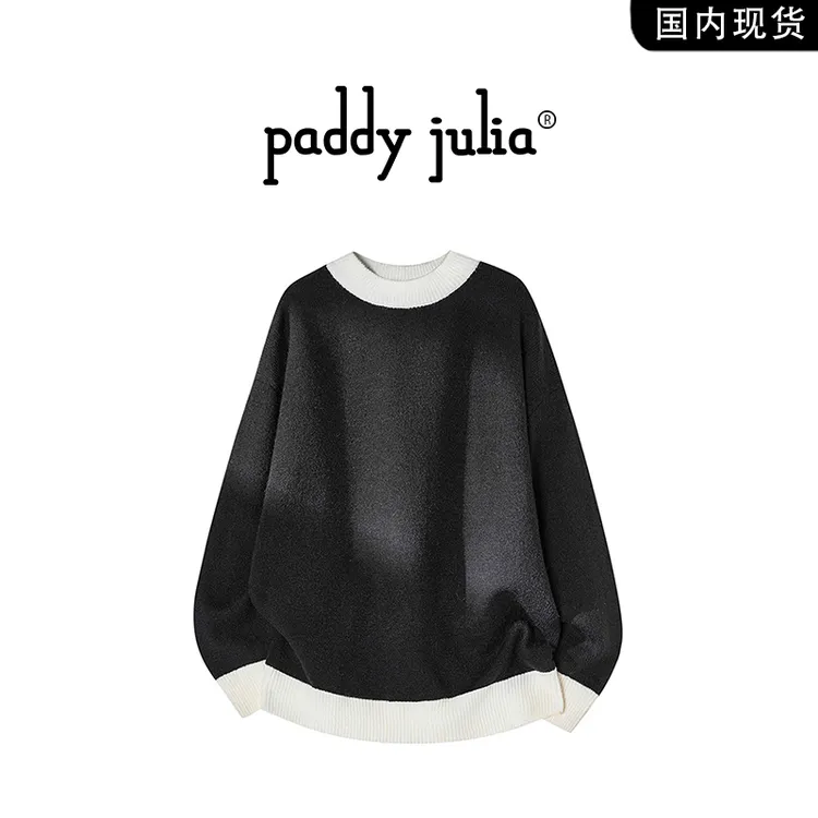 Paddy julia日韩潮牌针织衫毛衣男士秋季宽松休闲设计感拼色上衣