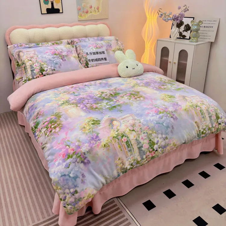 若及若及冬季轻奢加厚双面绒保暖牛奶绒被套四件套毛绒床上用品