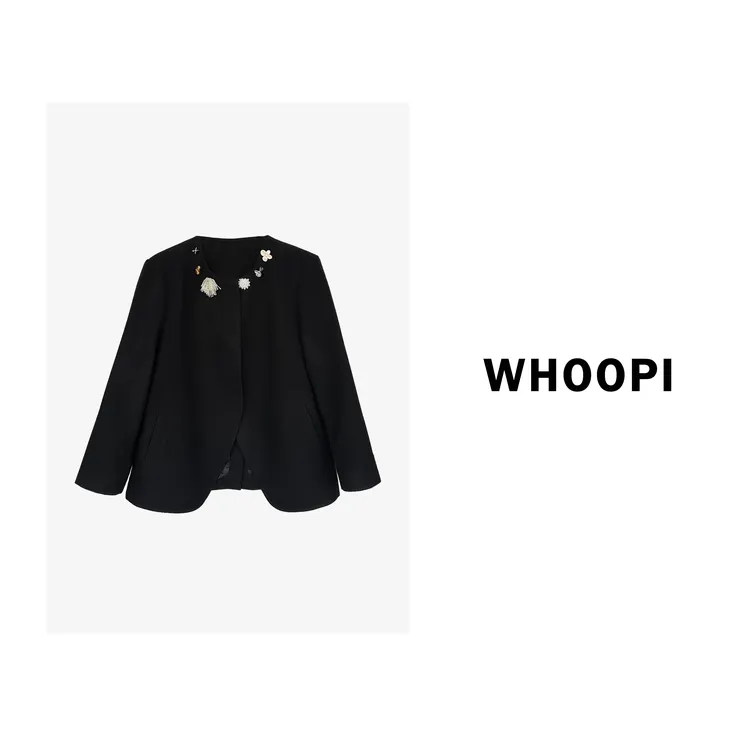 【Whoopi】【暗夜华贵】率性6种艺术感纽扣钉珠缝制编织小香风外套