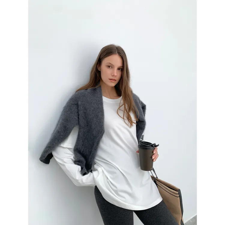 周淼 【插画小狗大白T】ins博主联名上衣莫代尔假两件T恤ZM25T5150J