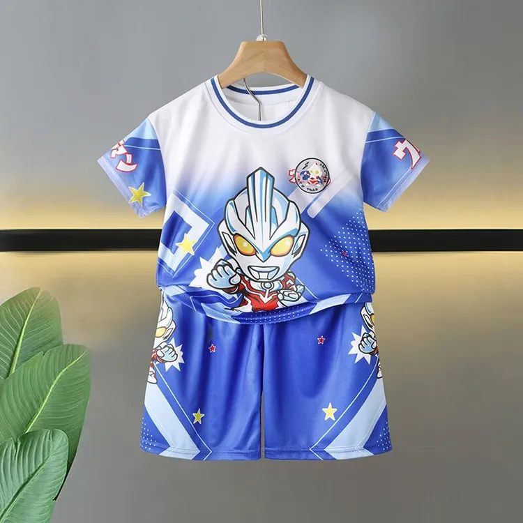 儿童夏季短袖套装网眼薄款男童运动套装两件套新款卡通男童中小童