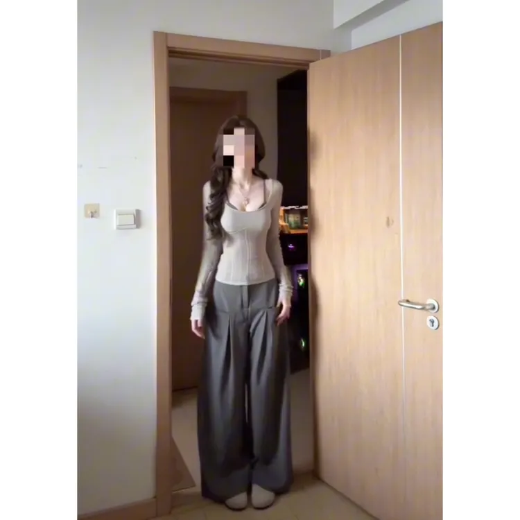 早秋穿搭一整套女装2025新款洋气显瘦修身长袖高腰阔腿裤两件套装
