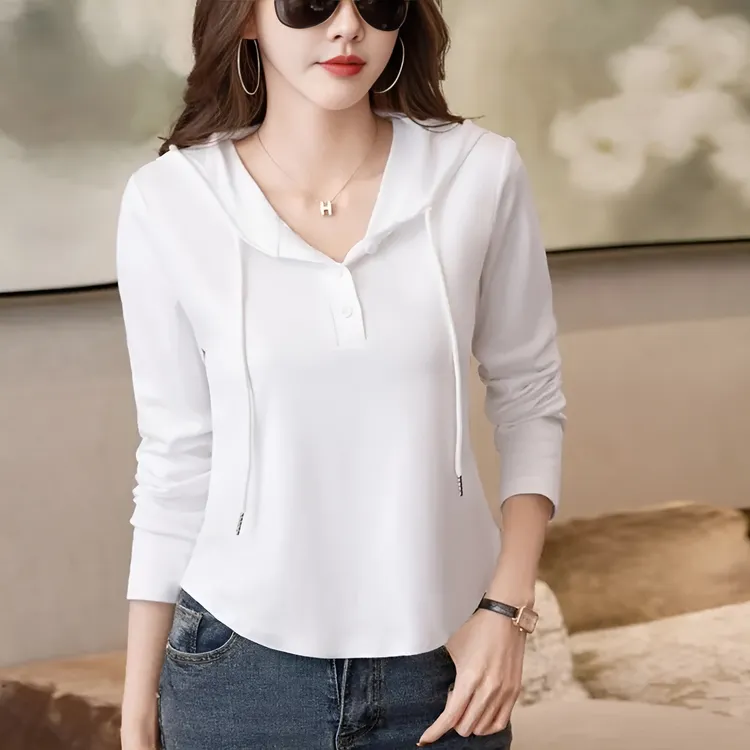 春季纯棉打底连帽春装上衣女气质遮肚子女装长袖卫衣薄款百搭洋气