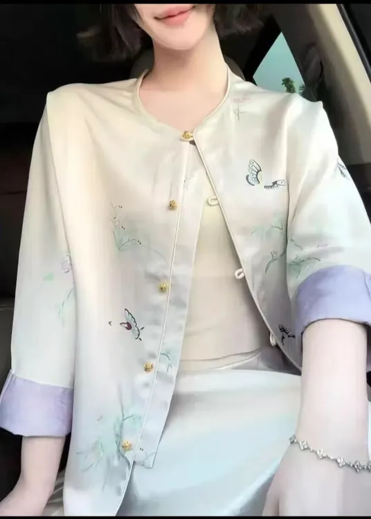 【双面双穿】提花长袖圆领正肩袖秋季短外套气质外套百搭中式休闲