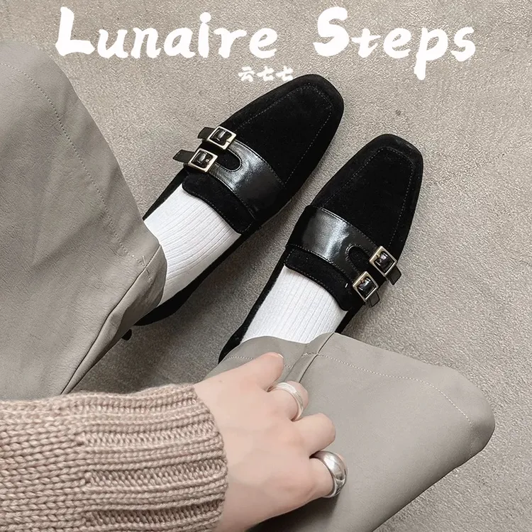 羊皮版~软皮软底乐福鞋法式方头单鞋黑色褶皱女鞋春季时尚豆豆鞋