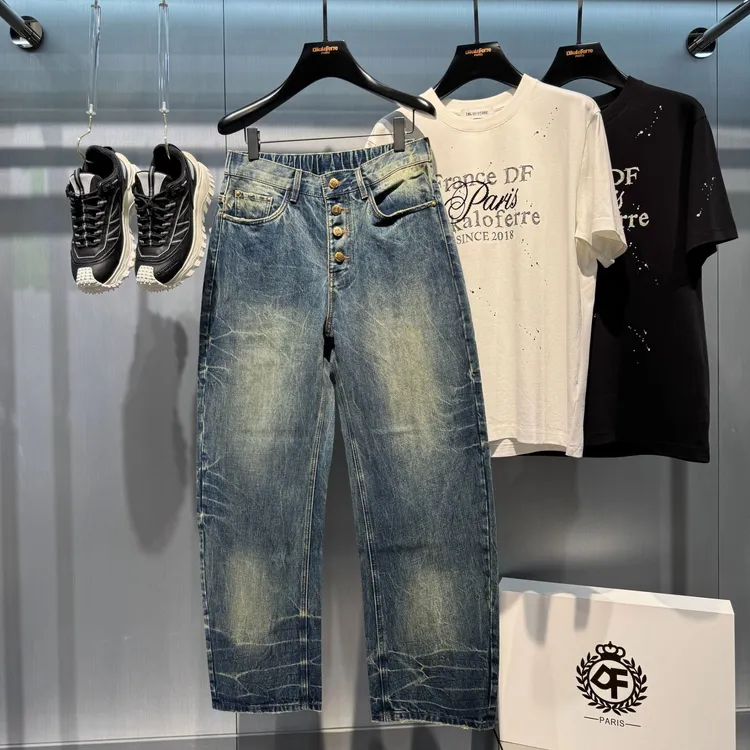 DIKALO FERRE/迪卡里奥 费雷D53NZ685新款男士精梳棉阔腿牛仔裤