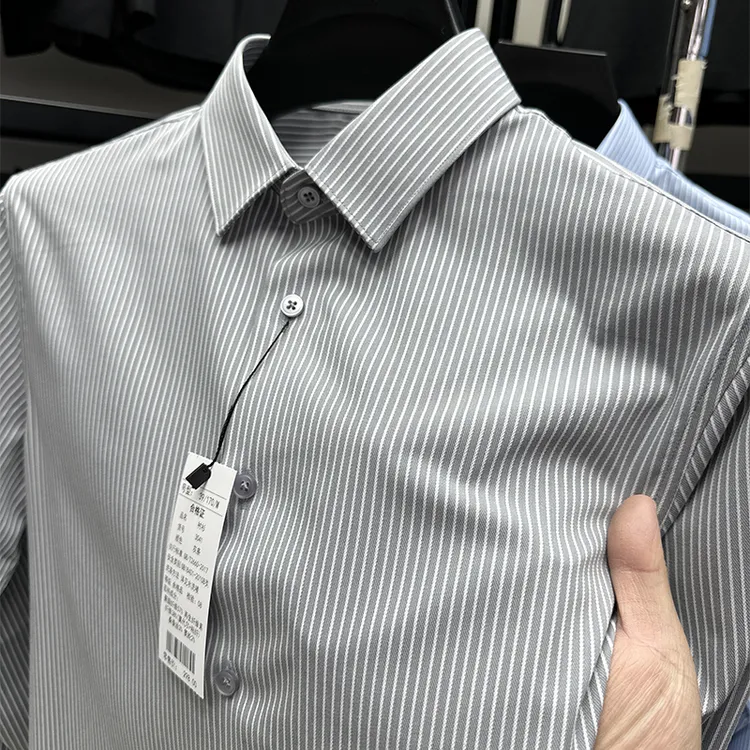 in cotton sea高档竖条纹长袖衬衫男士春秋商务休闲免烫潮流上衣