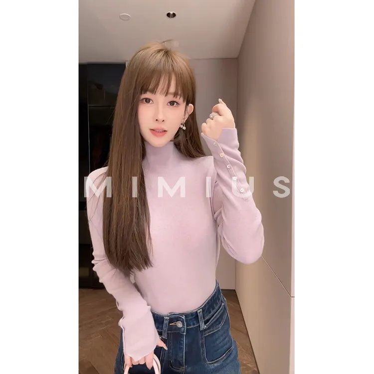 【mimius】P 羊毛半高领纽扣设计修身显瘦针织衫 WG11023