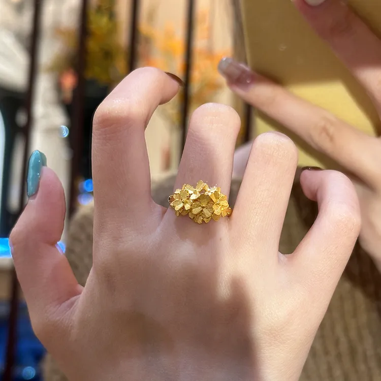 海上罗孚黄金小花塔戒指女新款足金999小众设计感指环生日礼物