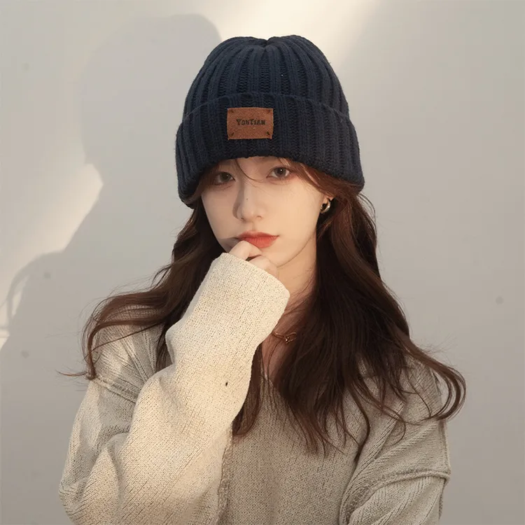 韩系红色毛线帽子女秋冬保暖护耳针织帽女款显脸小大头围包头冷帽