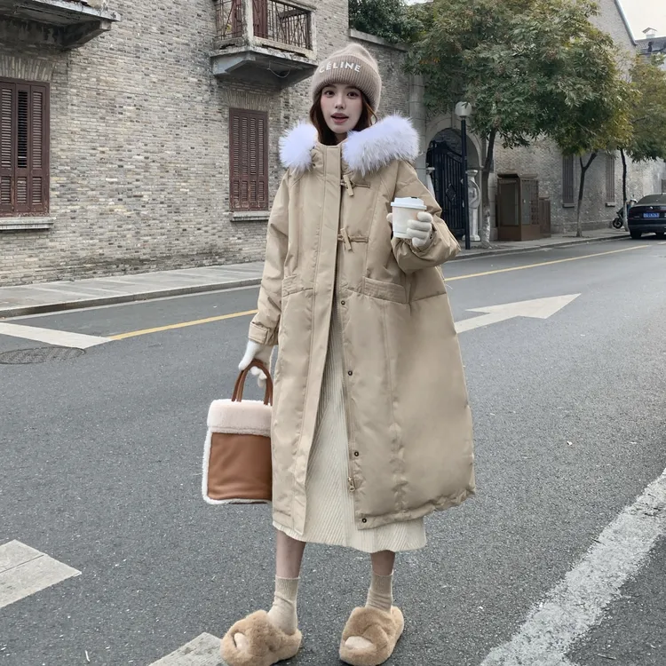 韩系温柔风中长款大毛领羽绒服女2025冬季宽松时尚百搭白鸭绒外套