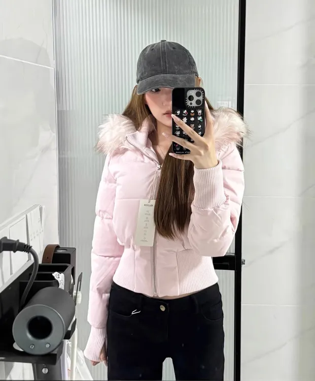 2025秋冬新款美式辣妹毛领连帽棉服时尚高级感收腰显瘦百搭外套女