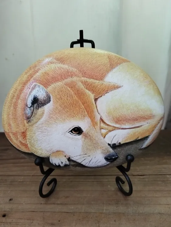 石头画大黄狗旺财摆件