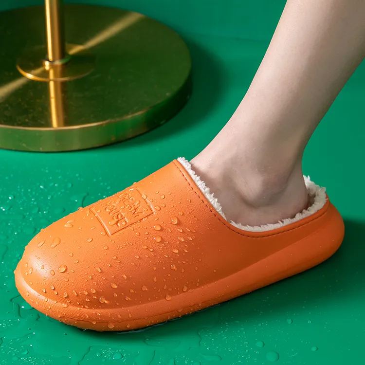 男士防水棉拖鞋冬季2025新款室内家居加绒保暖厚底防滑情侣棉鞋女