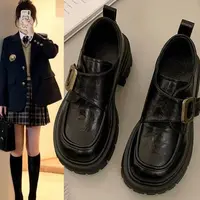 0202断码女鞋时尚百搭女厚底粗跟乐福鞋圆头复古女小皮鞋