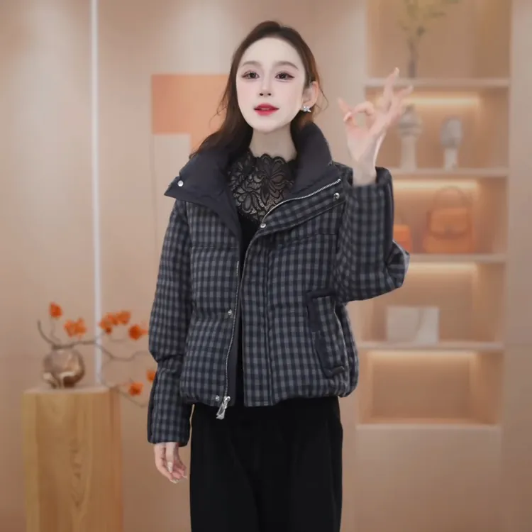 格纹短款羽绒服女2025冬季新款时尚过冬加厚保暖时尚百搭显瘦外套