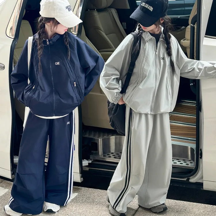 女童套装秋装开衫外套洋气2025新款6-12岁中大童休闲阔腿裤两件套