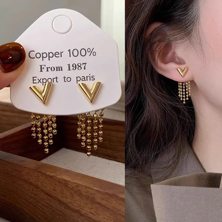 一款两戴爱心流苏耳钉女小众复古高级感耳环新款爆款爆款耳饰4838