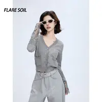 【FLARE SOIL】（现货）镂空袖蕾丝V领小开衫早秋插肩袖针织衫 T4545A