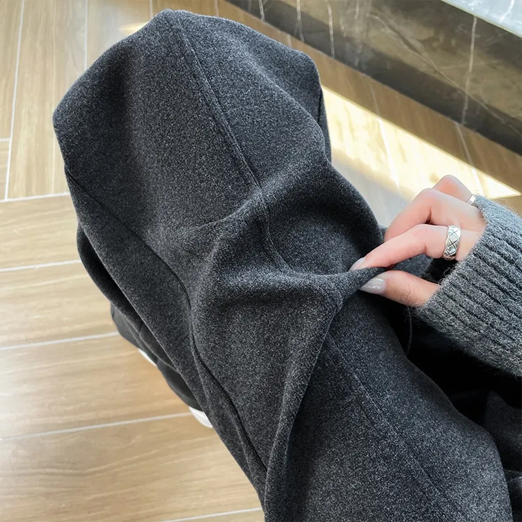 毛呢糯米裤女秋冬直筒垂感休闲九分小个子加绒加厚窄版阔腿裤子女