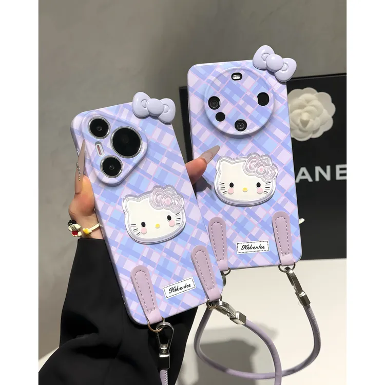 紫格kitty蝴蝶结皮绳适用iPhone苹果16手机壳华为p70vivo小米oppo