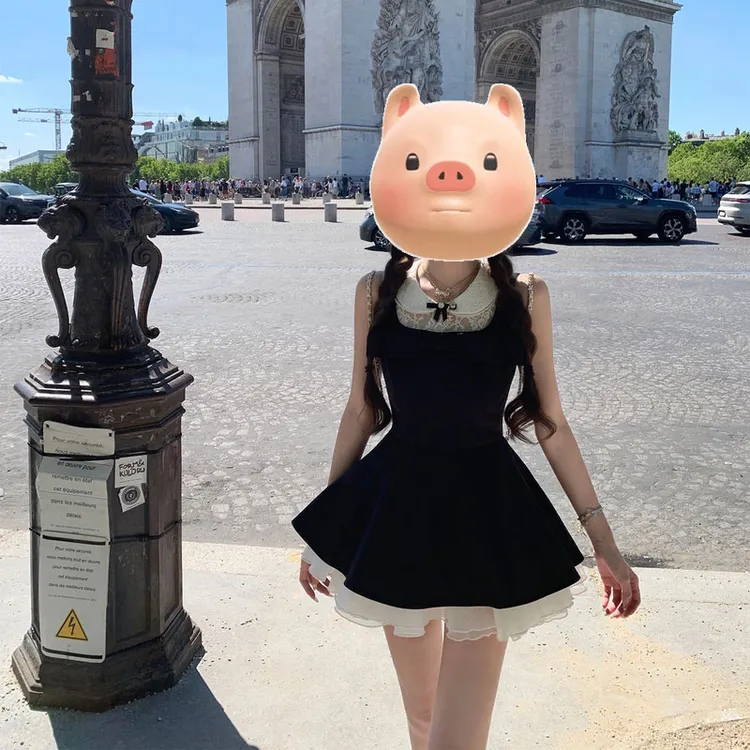 【女校风波】甜美无袖夏季学院风高级感气质光泽细腻假两件连衣裙