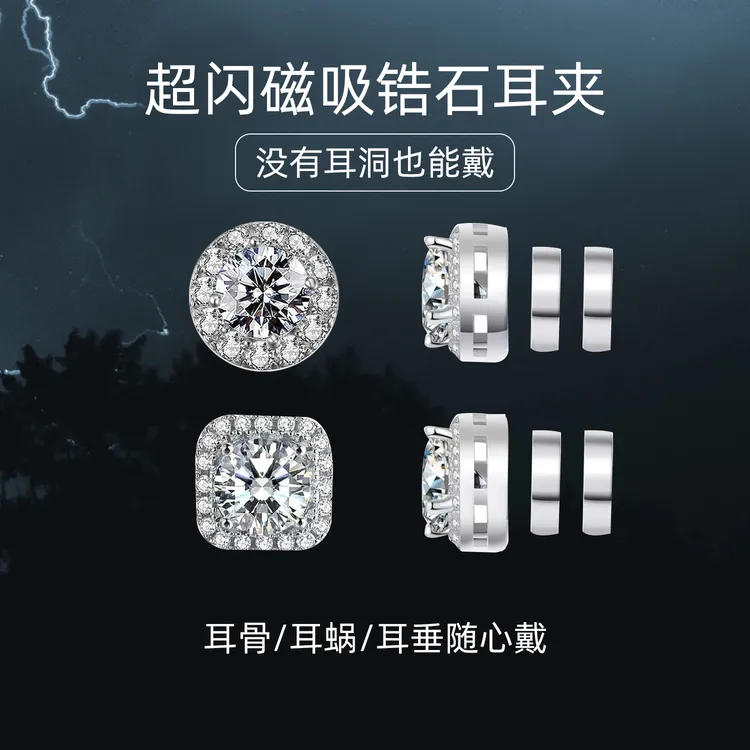铜合金合成锆石耳饰 冰糖磁吸耳夹无需耳洞耳钉 巨闪款 区别版本