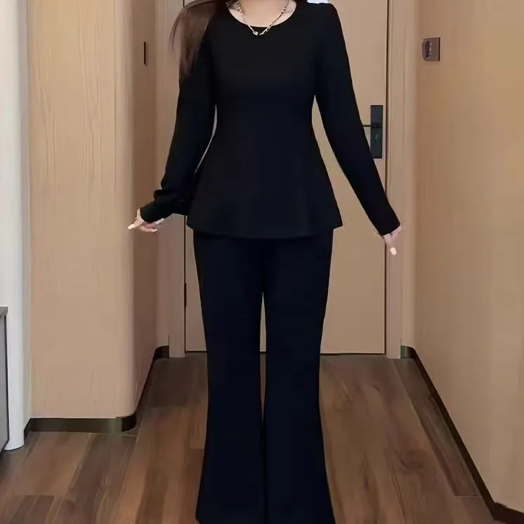 9396-2025年秋冬新款时尚简约气质显瘦加绒上衣家裤子两件套