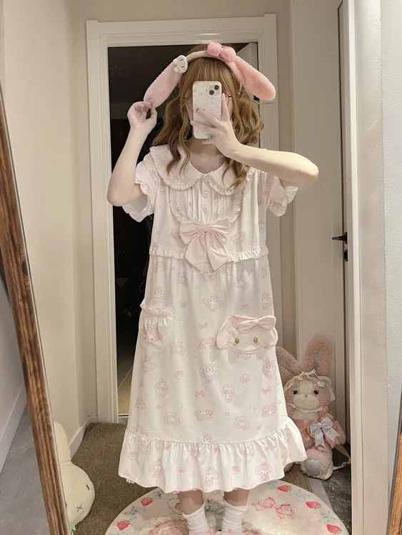 原创【鼠鼠美乐蒂】春夏季新款娃娃领睡裙女可爱家居服连衣睡衣外穿