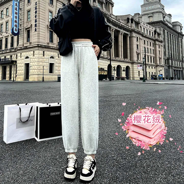 卫裤女款爆款2025新款秋款春秋高腰收口百搭九分束脚灰色运动裤子