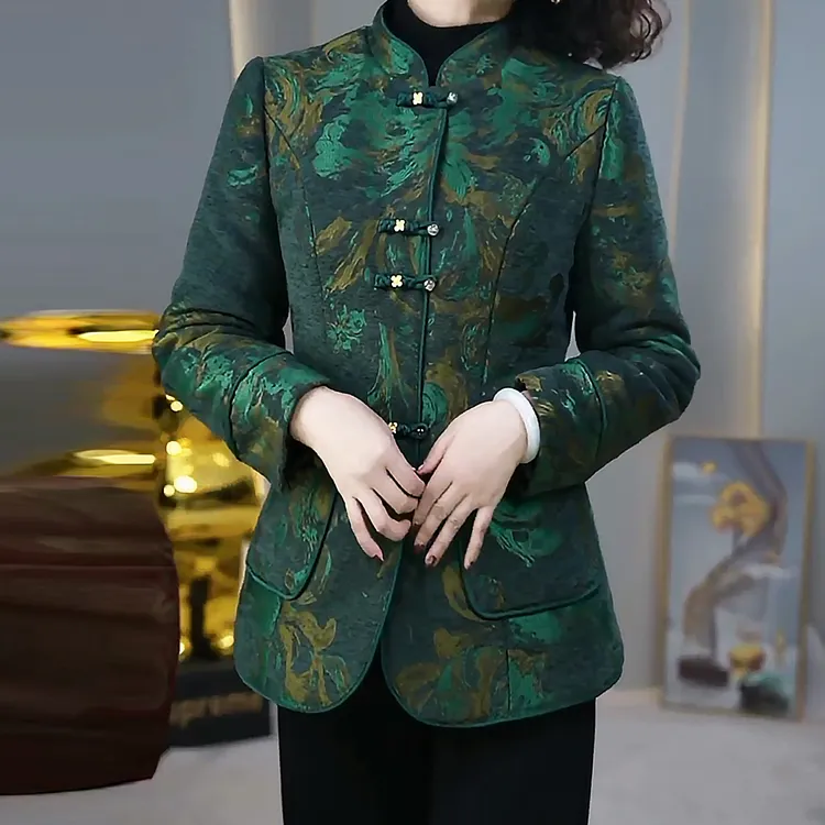 中老年女装宽松型棉服秋冬季新款中式大衣轻职风保暖加棉加厚外套