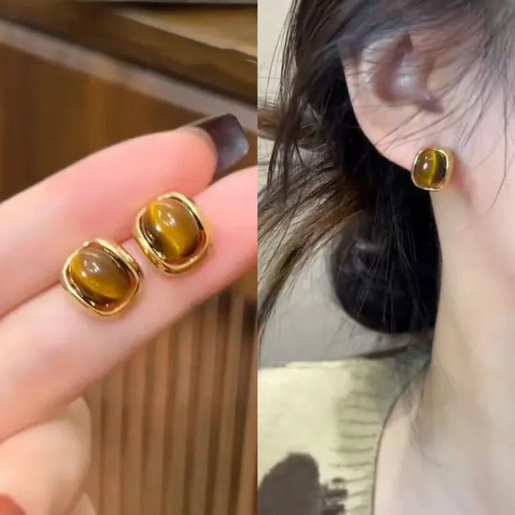 美拉德猫猫眼耳钉女轻奢简约高级感百搭秋冬爆款耳环时尚气质耳饰