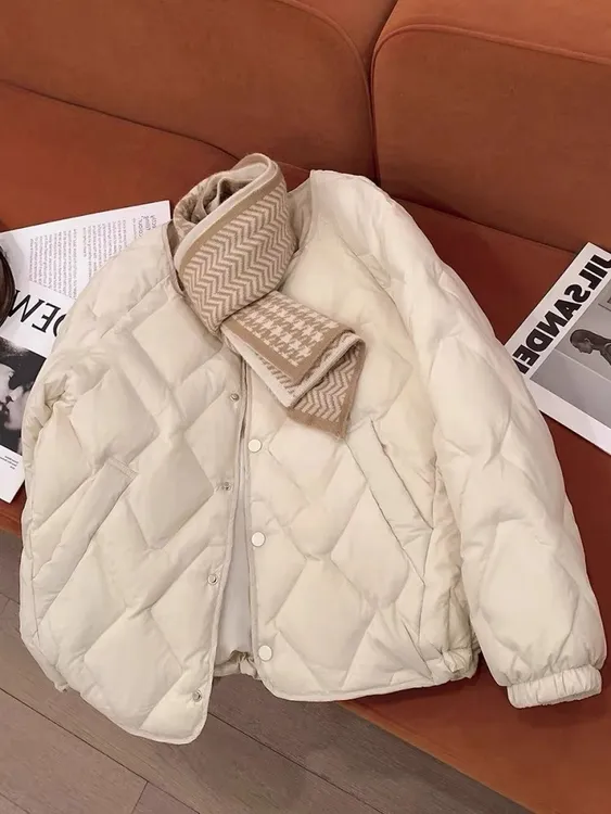 631菱形格宽松休闲百搭女士棉衣保暖棉服学生棉衣外套