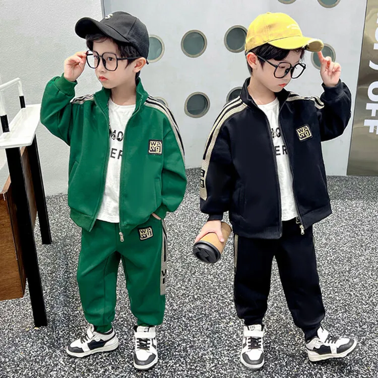 男童开衫织带套装春秋装新款儿童帅气运动拉链衫两件套中小童衣服