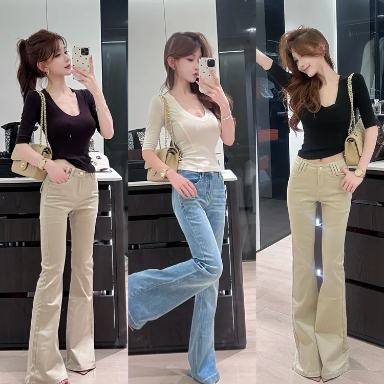 【建模腿精】 本期百搭裤王显瘦翘臀修身超显腿长喇叭裤牛仔裤