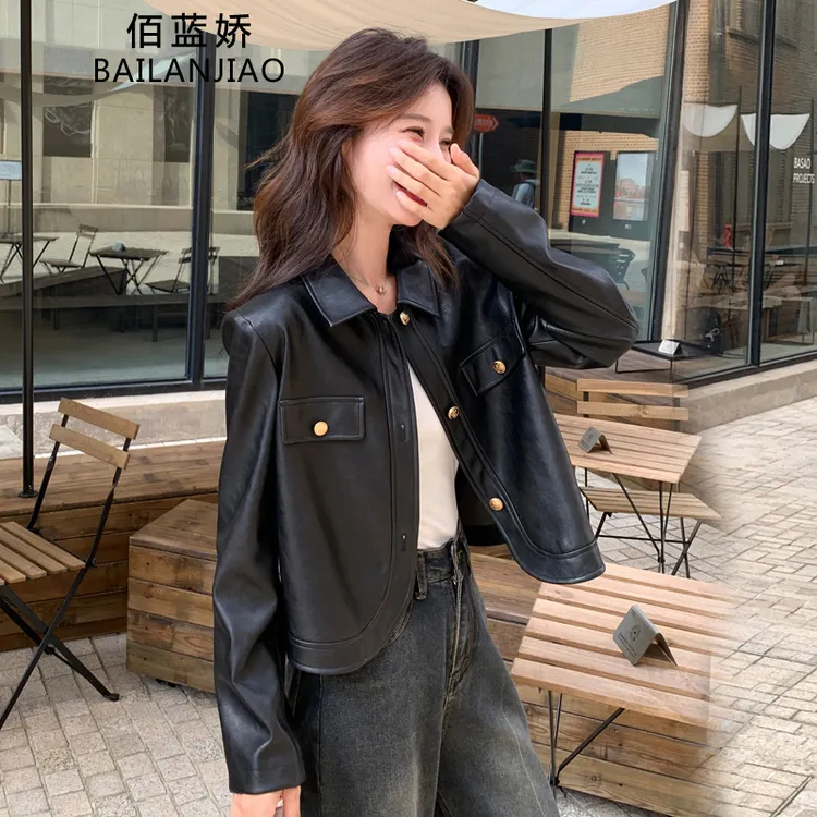 黑色高级感皮衣外套女春短款2025新款爆款复古小个子高腰pu皮夹克