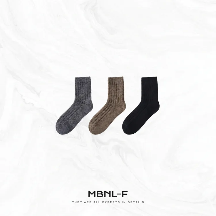 MBNL-F“老钱羊绒袜” 山羊绒绵羊毛定织保暖中筒袜 秦磊XM-XWZ1216