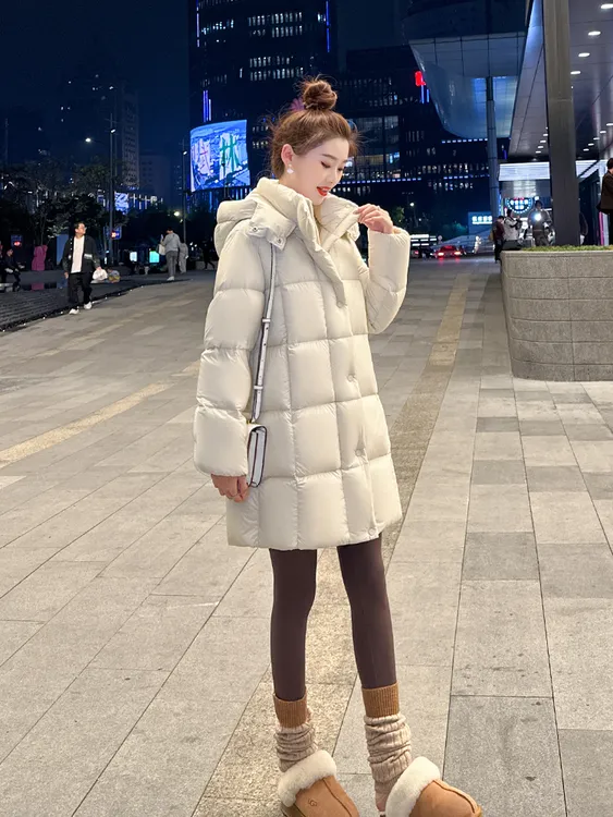 云朵泡芙羽绒棉服女2025年冬季新款连帽中长款加厚保暖外套面包服