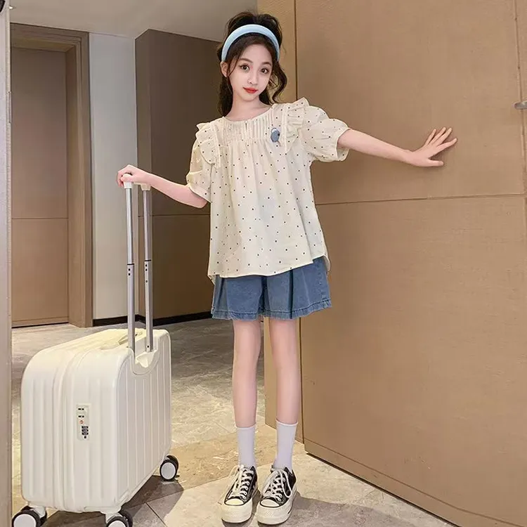 女童夏季2025套装森系新款外穿洋气时髦公主风娃娃短裤两件套短袖