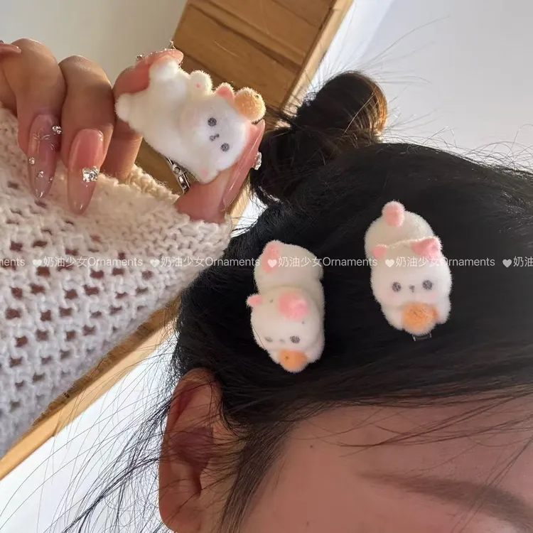 可爱橘子猫发夹植绒可爱少女心侧边刘海夹鸭嘴夹卡通发饰女