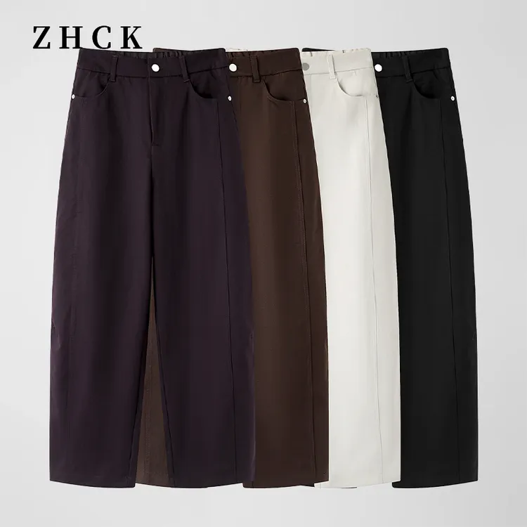 ZHCK时尚设计感休闲裤2025秋季新款高腰松紧腰纯色百搭弯刀裤女