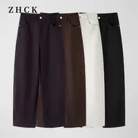 ZHCK时尚设计感休闲裤2025秋季新款高腰松紧腰纯色百搭弯刀裤女