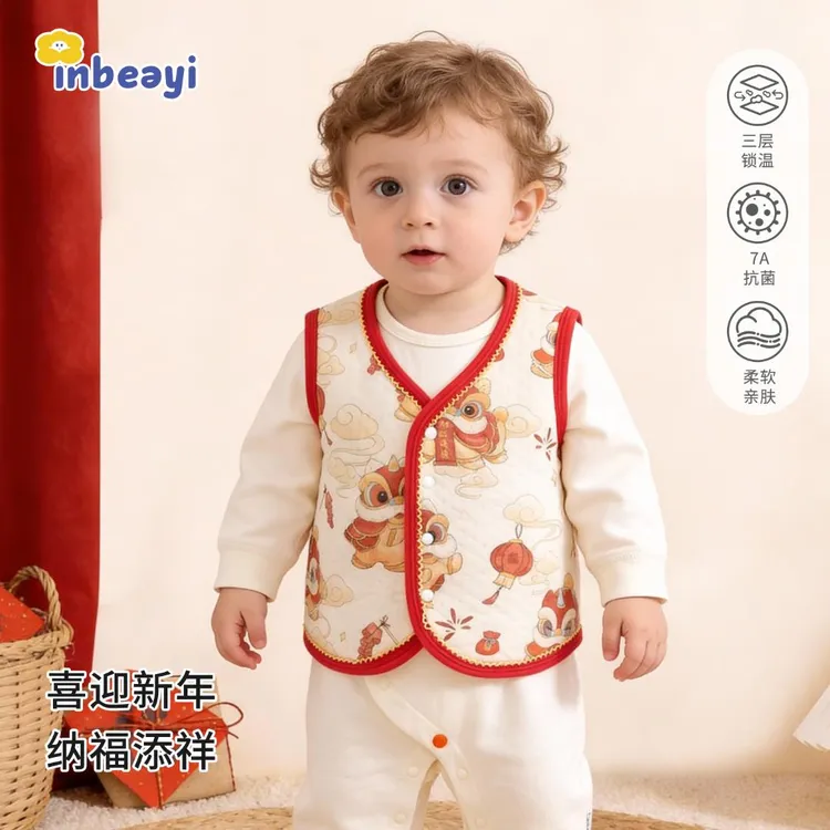 婴蓓依儿童红色马甲2026新款新生儿冬季保暖马夹喜庆春秋内搭坎肩