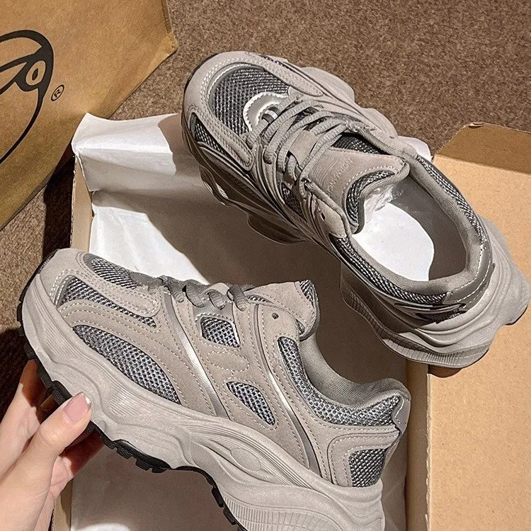 复古厚底增高老爹鞋女2024年秋季新款网面透气百搭跑步休闲运动鞋