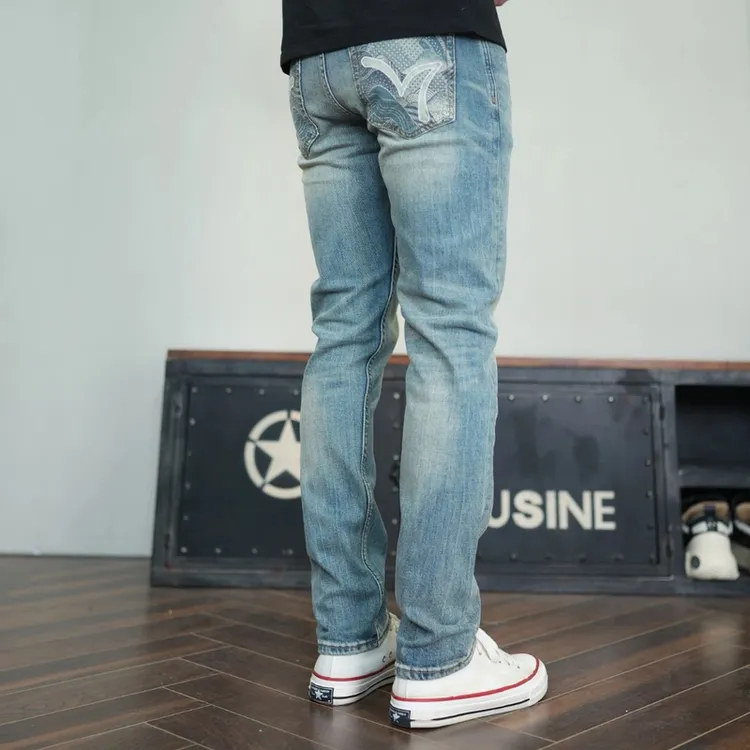 2025新款SEVENTH/第七【修身直筒】微弹12OZ蓝色休闲水洗绣花高端牛