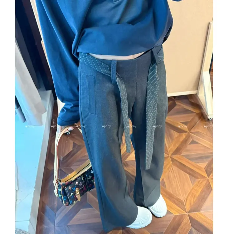 PCNY「条纹腰封」不理理秋季新款女装时尚百搭显瘦宽松休闲裤