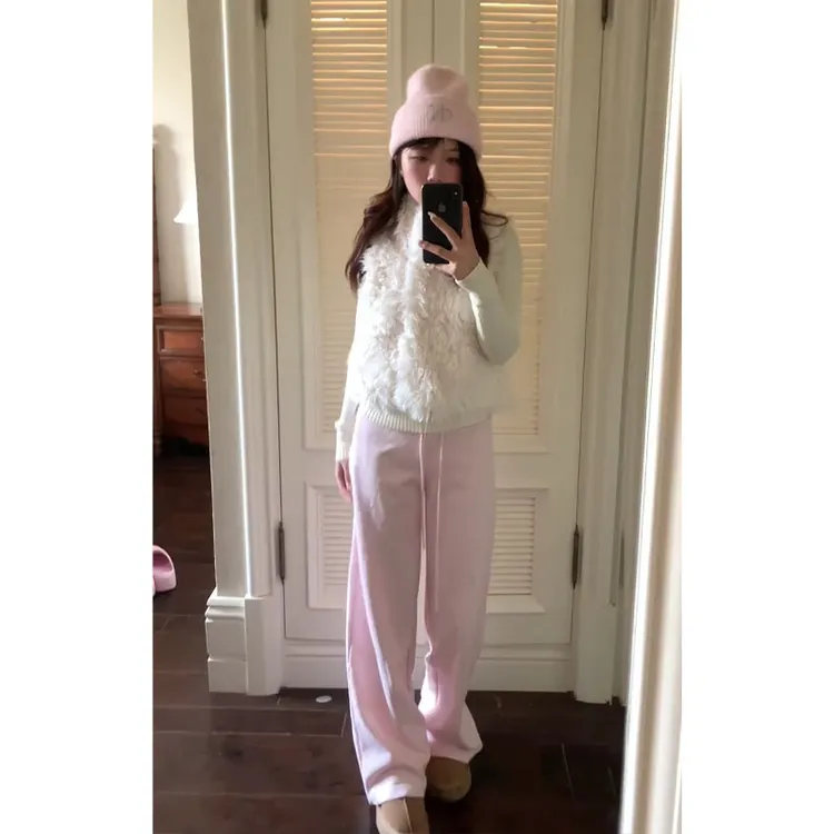 2025秋季新款女法式气质宽松马甲背心长袖毛衣上衣高腰阔腿长裤