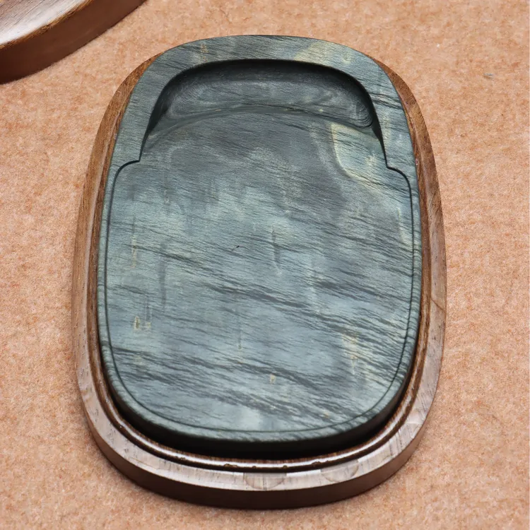 庄基坑粗罗纹雨点金星纹理透底腰圆门字砚12*8.3*1.6厘米